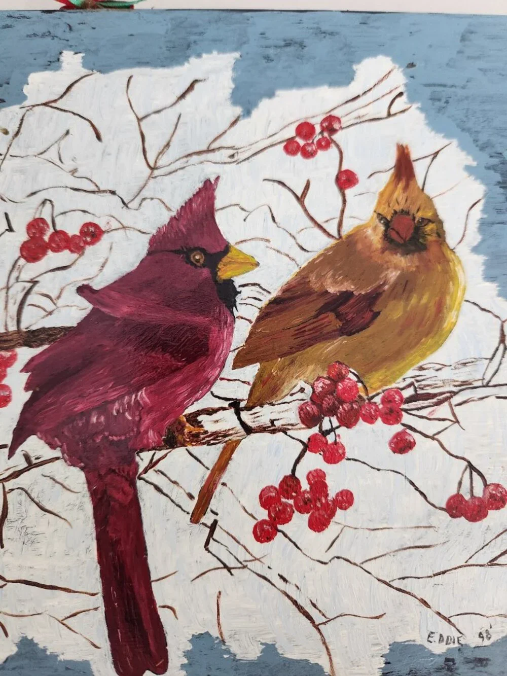 Vintage Cardinal Birds Hand Painted Wall Plaque Decor Accent Rustic Farmhouse 98